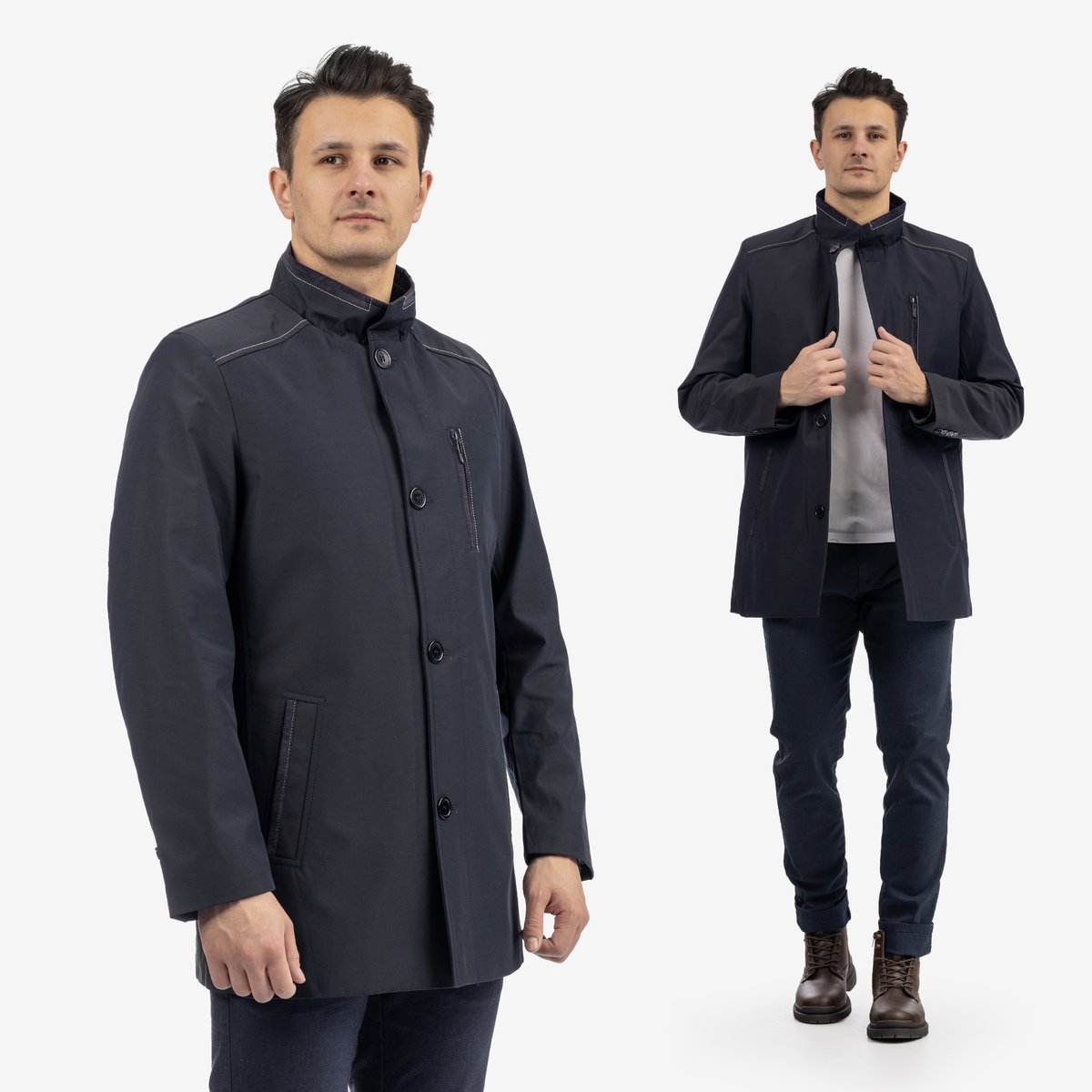 Kurtka Męska Przejściowa Płaszcz ze stójką Elegancki Casual Granatowy Granatowy 3XL