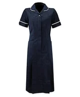 Sukienki - Alexandra AL-HE227NW-76U Seria AL-HE227 sukienka punktowa, białe lamówki/wykończenia, 76 cm klatka piersiowa, rozmiar 4, granatowy/biały - miniaturka - grafika 1