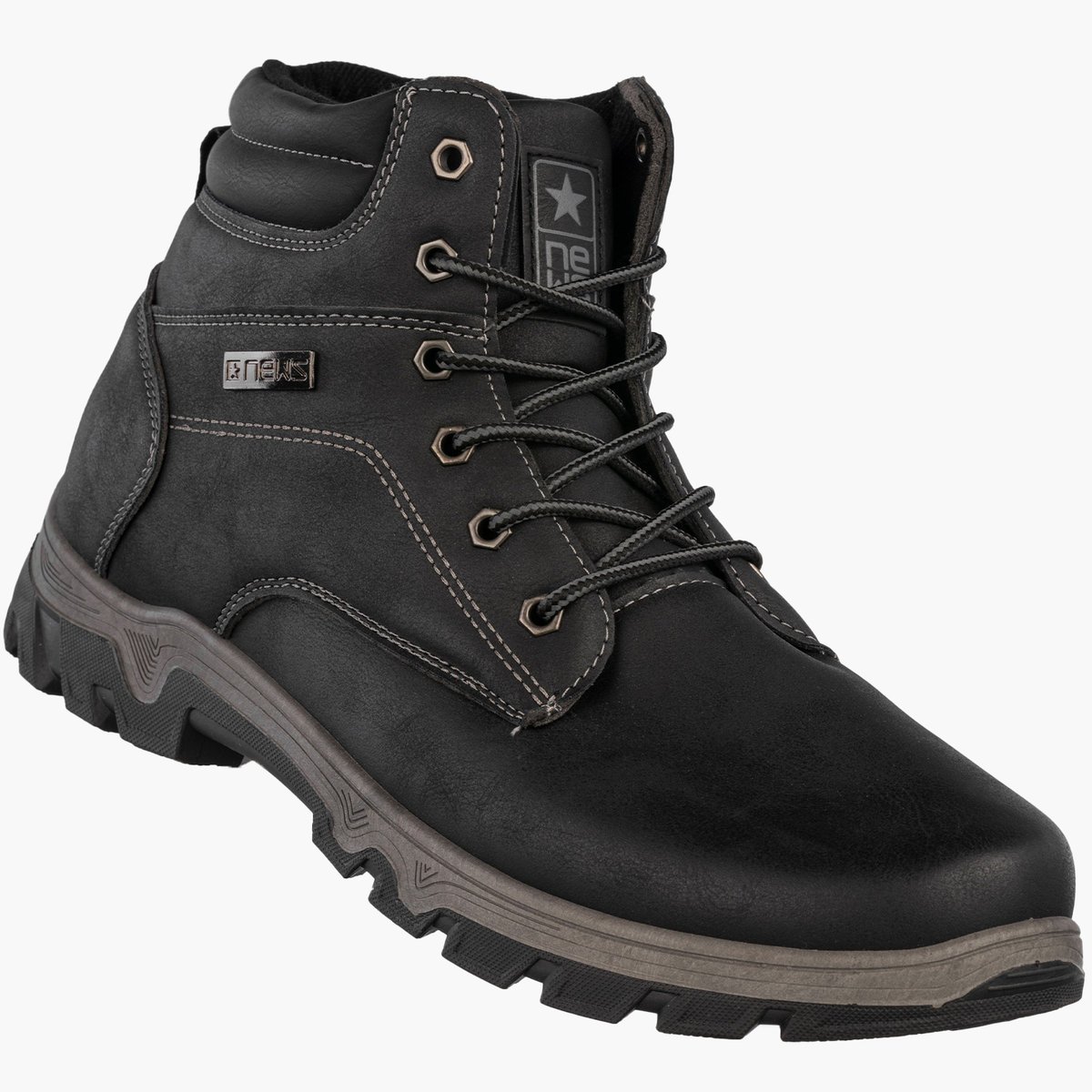 Trzewiki Męskie Ekoskóra Zimowe Buty Ocieplane Trapery Czarne NEWS Czarny 46