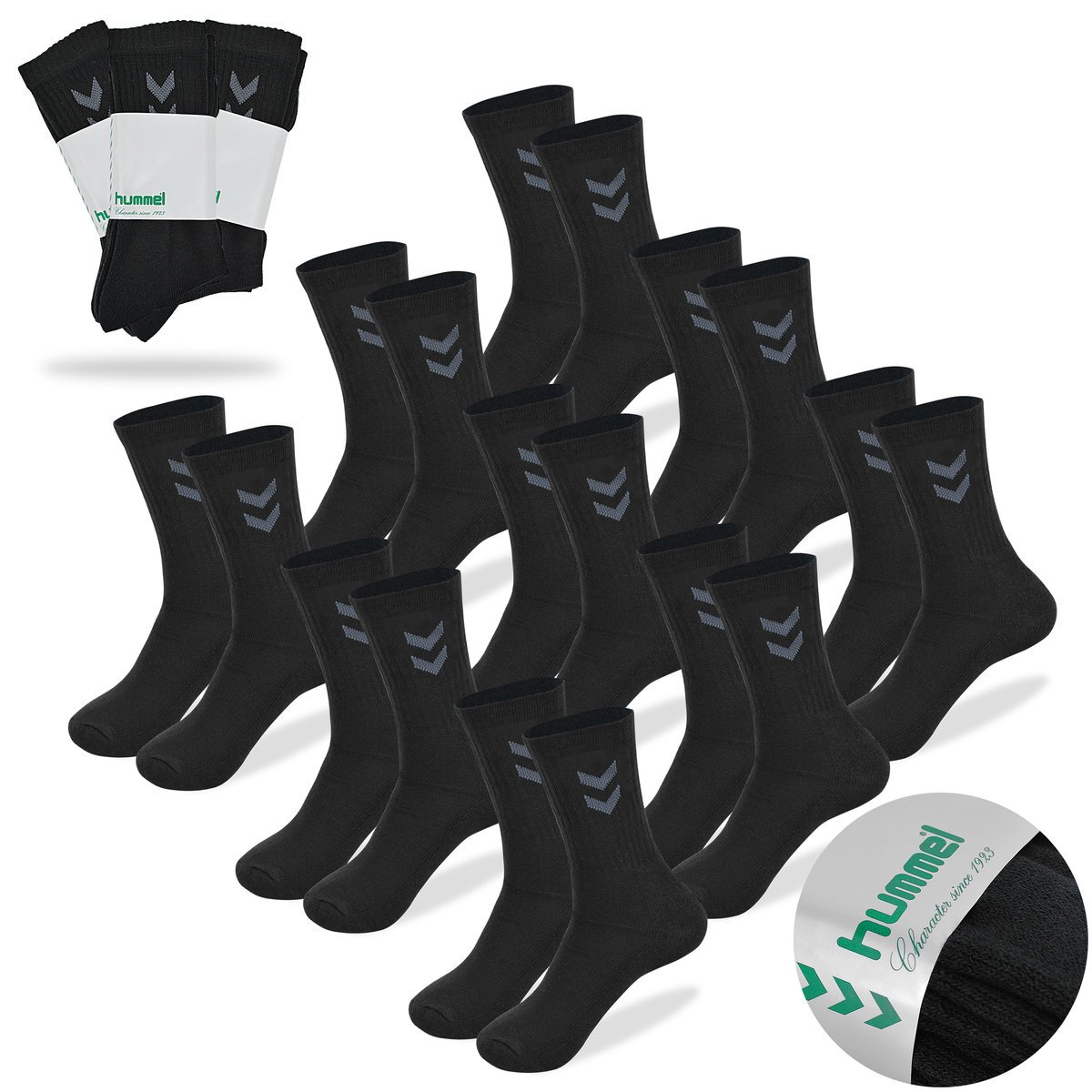 HUMMEL Skarpety Męskie 9 par Długie Czarne Bawełna Rozmiar 36-40