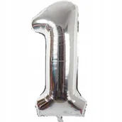 Balony i akcesoria - SREBRNY DUŻY FOLIOWY BALON NA URODZINY CYFRA 1 - miniaturka - grafika 1