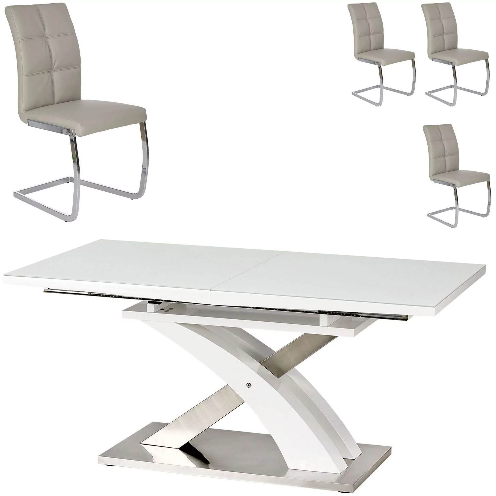 Zestaw Stół Sandor 2 + Krzesła K-228 Halmar 4, Jasny Popiel Eco Skay, Biały