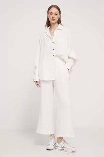 Spodnie damskie - Billabong spodnie bawełniane Follow Me kolor biały szerokie high waist ABJNP00420 - grafika 1