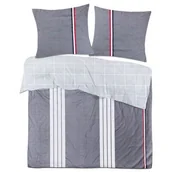 Pościel - Pościel LILI bawełna satynowa 200 x 220 cm+70 x 80 cm x2 szara, białe paski - miniaturka - grafika 1