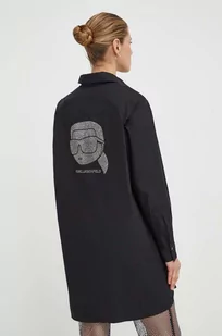 Karl Lagerfeld koszula bawełniana damska kolor czarny relaxed z kołnierzykiem klasycznym - Koszule damskie - miniaturka - grafika 1