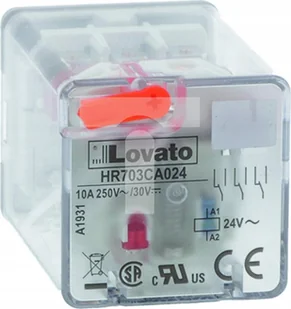 Lovato Przekaźnik przemysłowy ze wskaźnikiem LED i przyciskiem mechanicznym, sterowanie 24VAC, 3C/O, 10A, do gniazd 11 pinowych HR7XS2 HR703CA024 - Sterowniki i przekaźniki - miniaturka - grafika 1