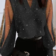 Koszule damskie - TEMU Elegancka Bluzka z Długim Rękawem dla Kobiet, Modny Top z Cekinami, Idealny na Imprezy i Spotkania - miniaturka - grafika 1