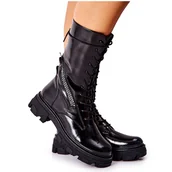 Botki damskie - Botki Trapery Glany Lakierowane Sergio Leone TR747 Czarne - miniaturka - grafika 1