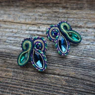 Kolczyki - Kolczyki soutache - granat i zieleń z odrobiną fioletu - miniaturka - grafika 1