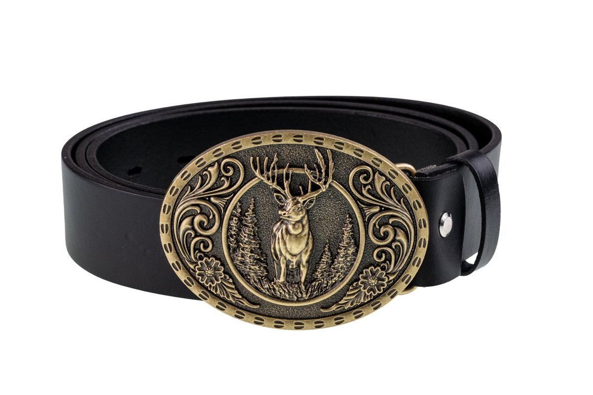 Pasek skórzany BÓR HUNTER Classic - Ornate Deer Gold -100