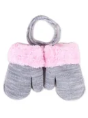 Rękawiczki dla dzieci - Rękawiczki Dziewczęce Podwójne Szare Z Futrzanym Mankietem 14 Cm Yoclub - miniaturka - grafika 1