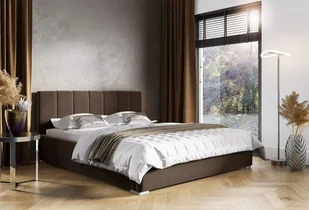 Łóżko tapicerowane pikowane z materacem Ledo 160x200 Brązowe Metalowy Stelaż - Łóżka - miniaturka - grafika 1