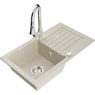 Zlewozmywaki z baterią - Mexen Pablo zlewozmywak granitowy 1-komorowy z ociekaczem i baterią kuchenną Elia, beżowy - miniaturka - grafika 1