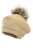Czapki dla dzieci - Beret dla dziewczynki na zimę NIFA z pomponem karmel - miniaturka - grafika 1