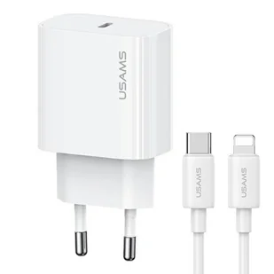 USAMS Ład. siec. 1xUSB-C T65 PD20W PD Fast Charging US-CC226 + kabel USB-C/Lightning US-SJ712 30W biały/white Yi Series OYXLTZ02 - Ładowarki do telefonów - miniaturka - grafika 1