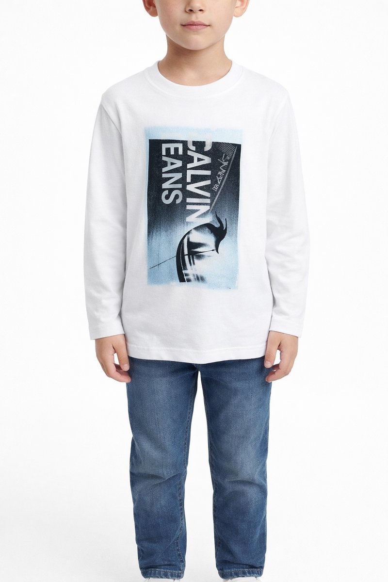 CALVIN KLEIN JEANS BIAŁA BLUZKA Z NADRUKIEM I DŁUGIM RĘKAWEM 170 1I4A