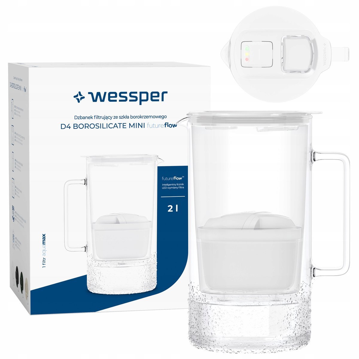 Szklany dzbanek filtrujący Wessper D4 BOROSILICATE MINI futureflow 2l