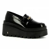 Mokasyny damskie - Czarne mokasyny na koturnie CARINII - Carinii - miniaturka - grafika 1