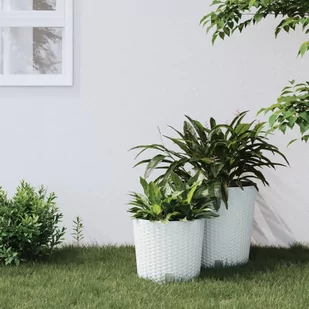 vidaXL Donica z pojemnikiem wewnętrznym, biała, 15/15,3 L, rattan PP - Pozostałe narzędzia ogrodowe - miniaturka - grafika 1