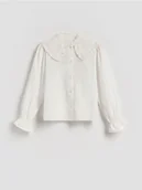 Bluzki dla dziewczynek - Reserved - Bawełniana koszula z kołnierzykiem - złamana biel - miniaturka - grafika 1