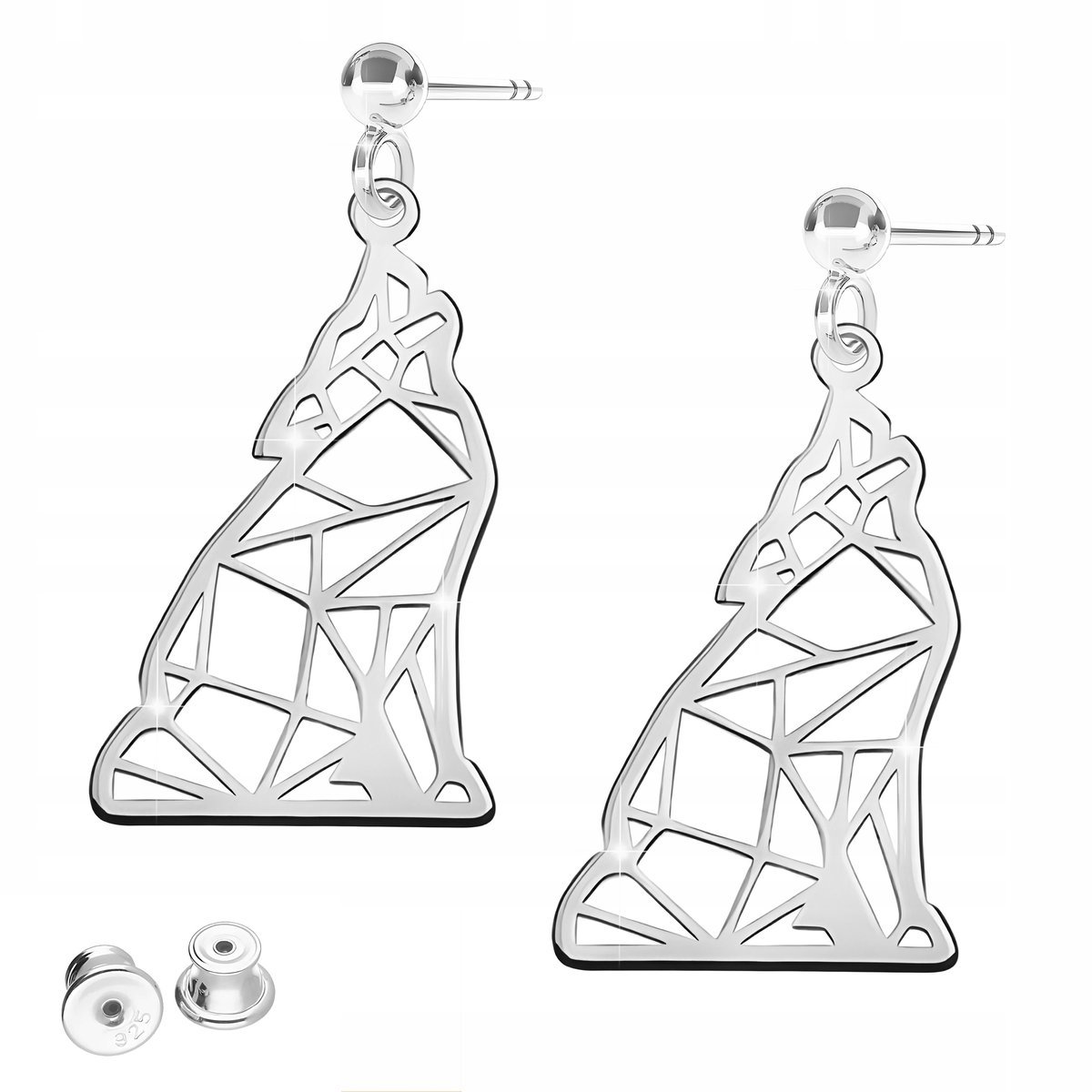 Kolczyki Srebrne z Wilkiem Blaszka Origami Pies Wilk Zwierzę SREBRO 925