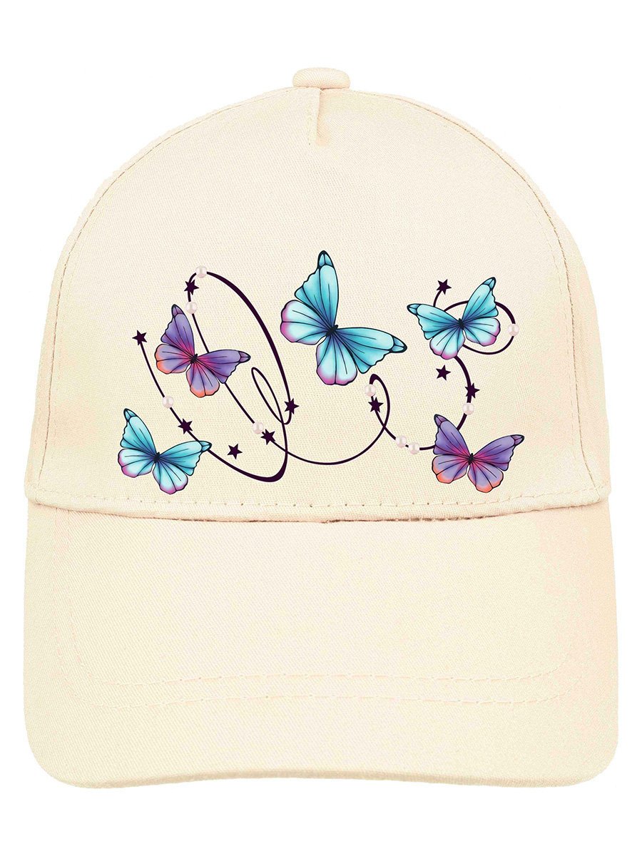 Dziewczęca czapka z daszkiem z motylkami ecru Ambra r.50/52