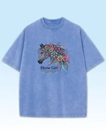 Koszulki i topy damskie - Koszulka oversize Horse Girl Kolorowy Koń Sprana Jasnoniebieski XXL - miniaturka - grafika 1