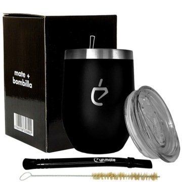Czarny zestaw Termolid do yerba mate od Un Mate: termiczne matero, bombilla