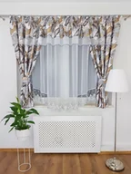 Firany - FIRANKA GOTOWA Z ZASŁONAMI I HAFTEM SZAROBRĄZOWA FIRANKI DO KUCHNI WOAL - miniaturka - grafika 1