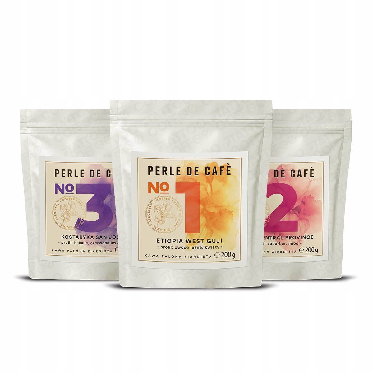 Kawa ziarnista specialty Tattoo Coffee, zestaw Perle de Cafè 3 x 200 g