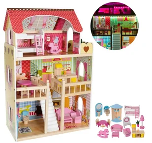 OGROMNY DOMEK DLA LALEK Drewniany z LEDami i Mebelkami 3 Piętra 90 cm - Domki dla lalek OGROMNY DOMEK DLA LALEK Drewniany z LEDami i Mebelkami 3 Piętra 90 cm - Domki dla lalek - miniaturka - grafika 1