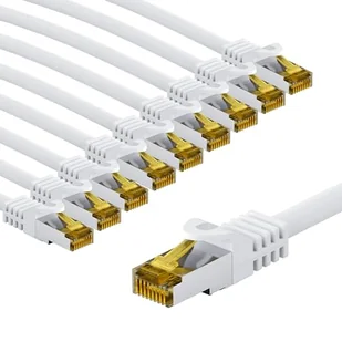 goobay 66087 CAT7 kabel sieciowy w zestawie 10 szt./kabel krosowy ekranowany S/FTP/CU Ethernet, PiMF, LSZH/Cat 7 kabel 10 Gbits/biały / 10 x 5 m - Kable miedziane - miniaturka - grafika 1