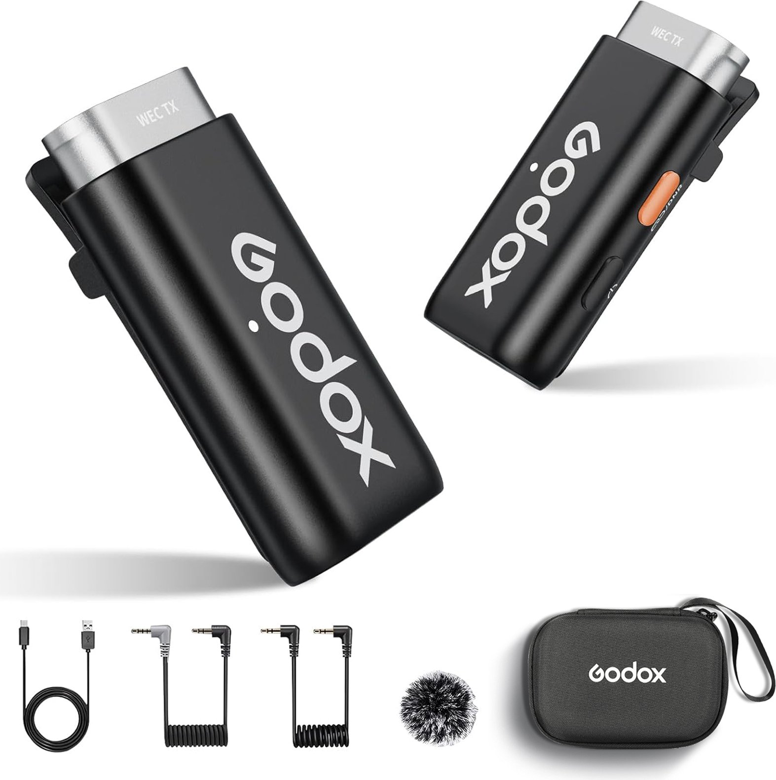 Godox WEC Kit1 One-Trigger-One 2.4G bezprzewodowy system mikrofonowy, przypinane mikrofony, inteligentna redukcja szumów, transmisja 200 m, wbudowany akumulator do smartfonów 3,5 mm, lustrzanek cyfrowych, laptopów