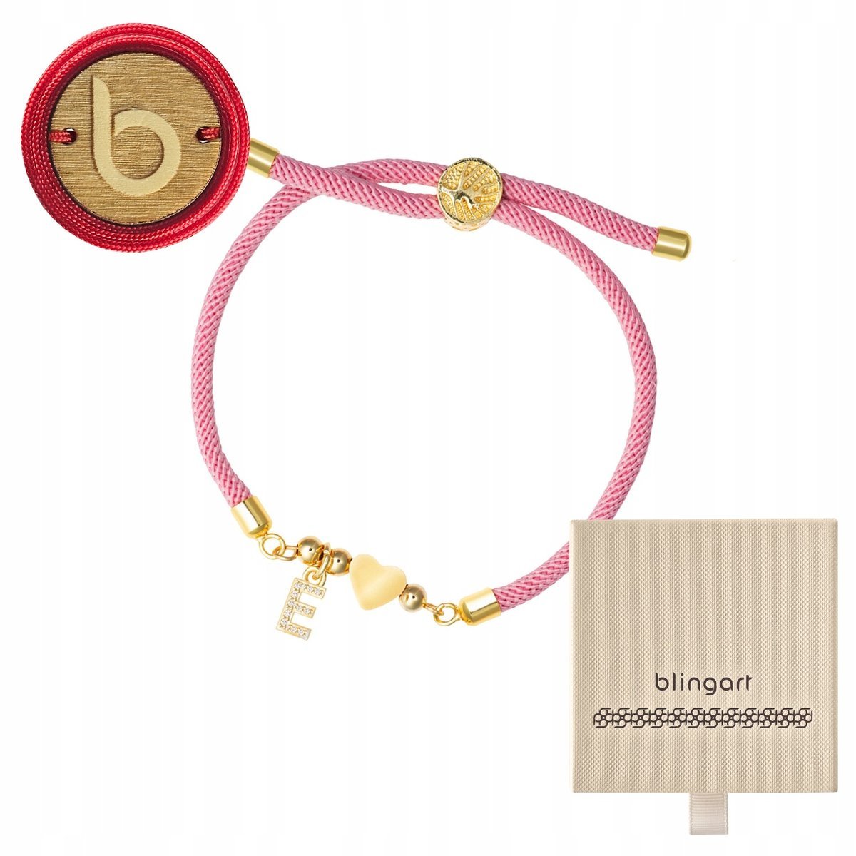 Bransoletka sznurkowa LITERKI serduszko RÓŻOWA regulowana LITERA BLINGART