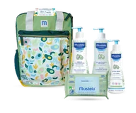 Plecaki - MUSTELA ZESTAW Plecak Wyprawkowy: Żel do mycia 500ml + Woda oczyszczająca 500ml + Mleczko do ciała 300ml + Chusteczki - miniaturka - grafika 1