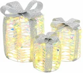 Ozdoby bożonarodzeniowe - vidaXL Dekoracja Pudełka Prezentowego 3 pcs Ciepła biel PET - miniaturka - grafika 1