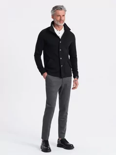 Bluzy męskie - Męska bluza zapinana na guziki ze stójką casual - czarna V6 OM-SSZP-0171 - grafika 1