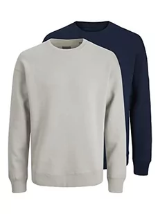 JACK & JONES Męska bluza Jjebradley Crew 2pk Mp, granatowa marynarka/opakowanie: granatowa marynarka + Moonbeam, XL EU, Granatowy blezer/opakowanie: granatowa marynarka + moonbeam, XL - Bluzy męskie - miniaturka - grafika 1