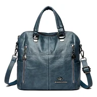 Torebki damskie - TOREBKA PLECAK 2W1 DAMSKI MIEJSKI DO PRACY SZKOŁY EKOSKÓRA TORBA NA RAMIĘ NIEBIESKA - miniaturka - grafika 1