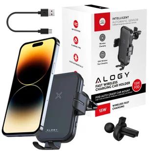 Uchwyt samochodowy automatyczny z ładowarką indukcyjną Qi na kratkę Alogy 15W do auta szybkie ładowanie czarny - Uchwyty samochodowe do telefonów - miniaturka - grafika 13