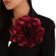 Broszki - Bordo SPINKA kwiat kwiatowa materiałowa broszka duża elegancka gruba 19cm - miniaturka - grafika 1