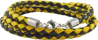 Naszyjniki męskie - Skórzany naszyjnik Skórzany pasek 4 mm męski naszyjnik czarny / żółty o długości 17-100 cm z zapięciem karabińczykowym w srebrnym oplocie, długość: 40 centymetrów - miniaturka - grafika 1