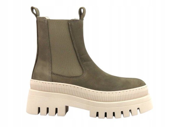 TAMARIS BOTKI DAMSKIE KHAKI SKÓRZANE WSUWANE 38 JŁA