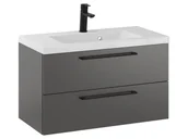 Szafki łazienkowe - Szafka Wisząca Z Umywalką RON 80 cm - Titan Mat - Uchwyty Czarne Matowe - miniaturka - grafika 1