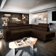 Pościel - Masseno Narożnik NOLA L-S z funkcją spania i pojemnikiem na pościel Kształt L, Rozkładana sofa, Rogówka - Brązowy, MONOLITH 29 - miniaturka - grafika 1