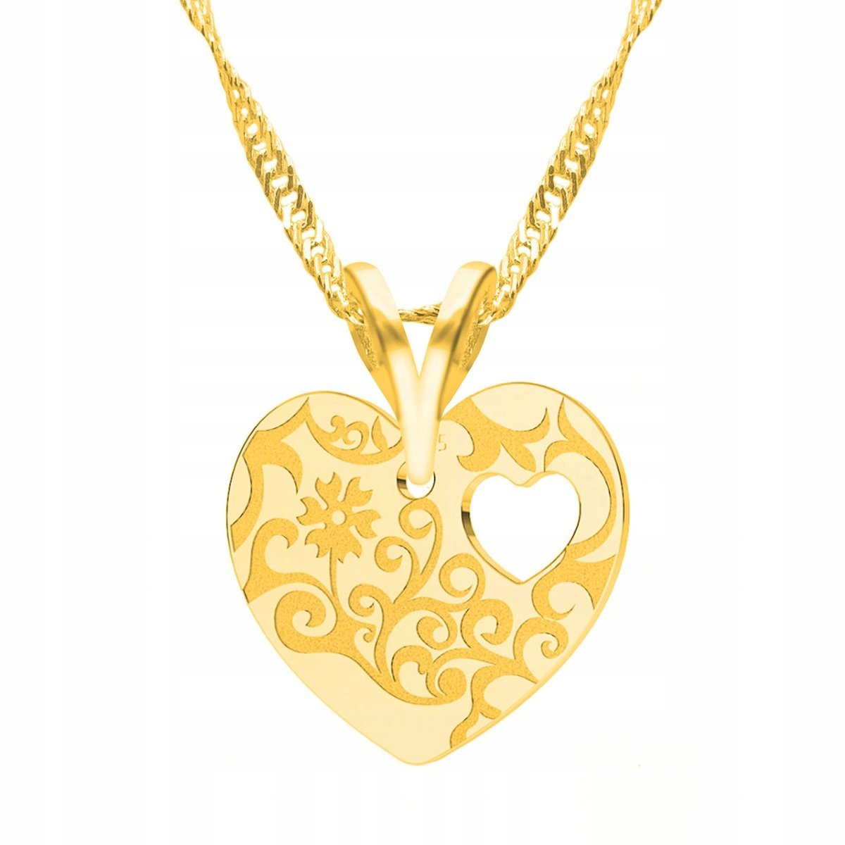 Złoty Naszyjnik Rzeźbione Serce Heart Love Serduszko Miłość SREBRO 925