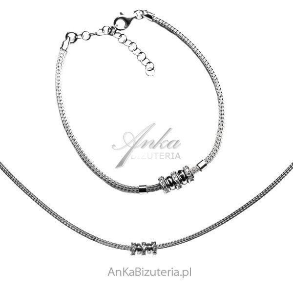 ankabizuteria.pl Komplet biżuteria srebrna calza z kółeczkami i cyrko