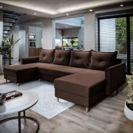 Pościel - Masseno Narożnik VERNI z funkcją spania i pojemnikiem na pościel Kształt U, Rozkładana sofa, Rogówka - Brązowy, KRONOS 06 - miniaturka - grafika 1