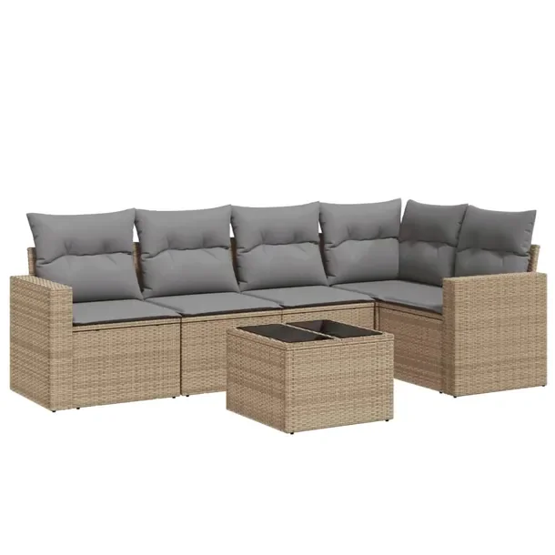 Beżowy zestaw mebli ogrodowych z rattanem PE, wymiary: 65,5 x 62 x 69 cm