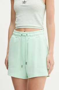 Guess Jeans szorty bawełniane damskie kolor zielony gładkie high waist W5GD0O K68I4 - Spodnie sportowe damskie - miniaturka - grafika 1